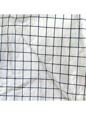 Nautica Queen Flat Sheet 85x101 White Navy Grid Check Cotton Bedding Flaws